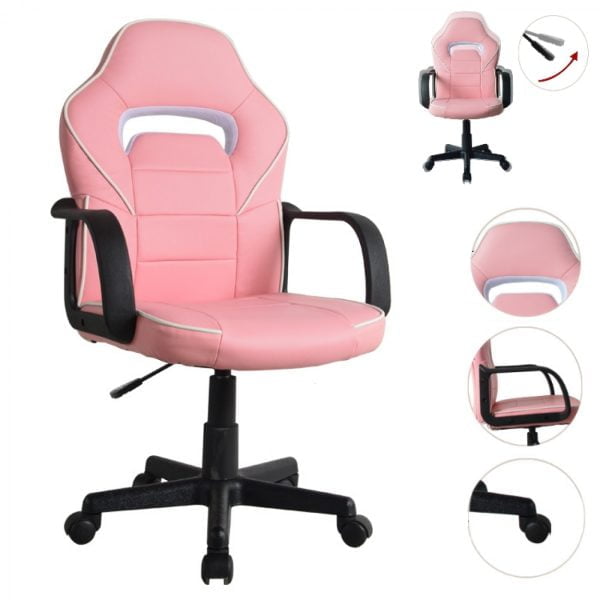 Chaise de bureau chaise gaming Thomas - enfant - style racing gaming - réglable en hauteur - rose - VDD World