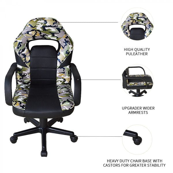 Chaise de bureau Thomas junior - chaise de jeu - réglable en hauteur - camouflage - VDD World