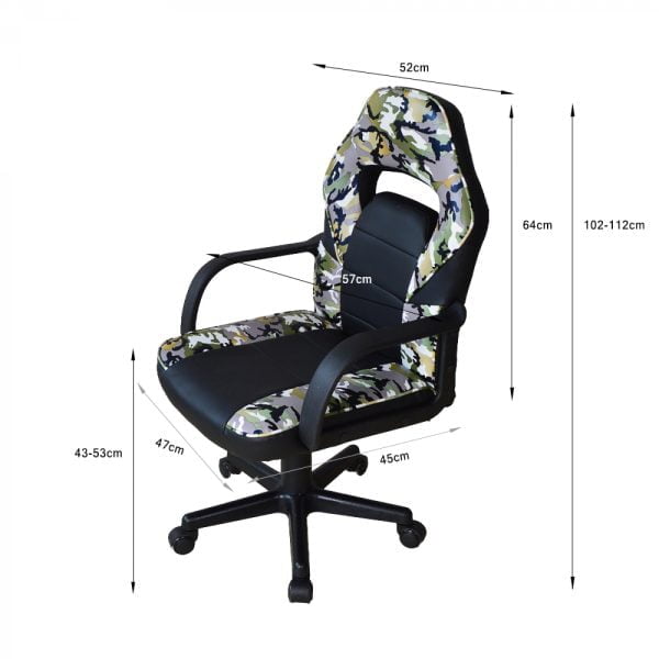 Chaise de bureau Thomas junior - chaise de jeu - réglable en hauteur - camouflage - VDD World