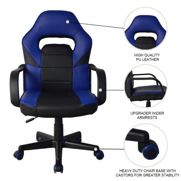 Chaise gaming Thomas junior - chaise de bureau style gaming racing - réglable en hauteur - bleu noir - VDD World