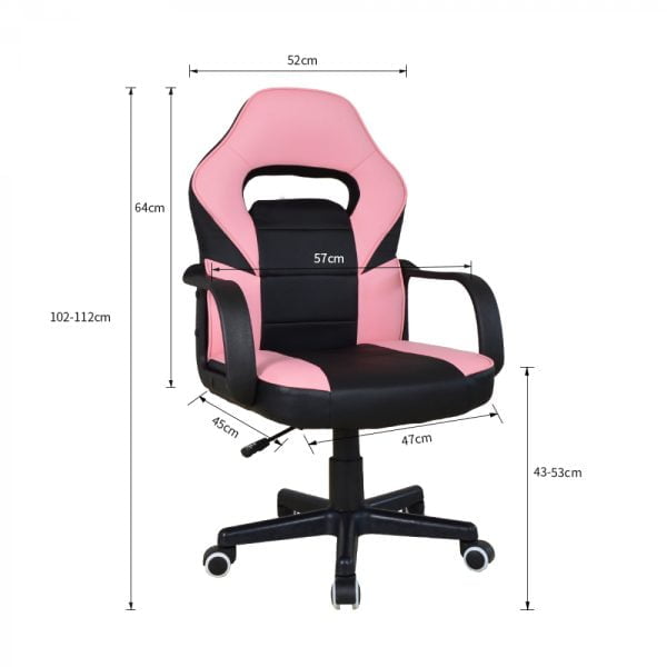 Chaise gaming Thomas junior - chaise de bureau style gaming - réglable en hauteur - rose noir - VDD World