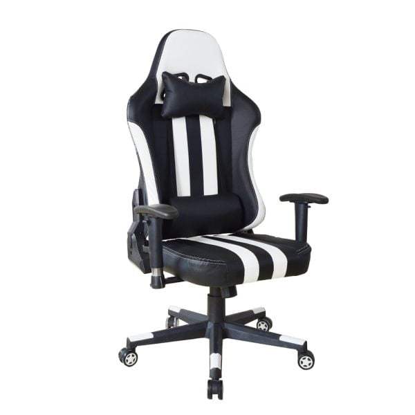 Chaise gaming chaise de bureau Thomas - style racing gaming - siège droit - noir et blanc - VDD World