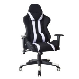 Chaise de bureau chaise gaming Thomas - style racing gaming - revêtement tissu - blanc noir