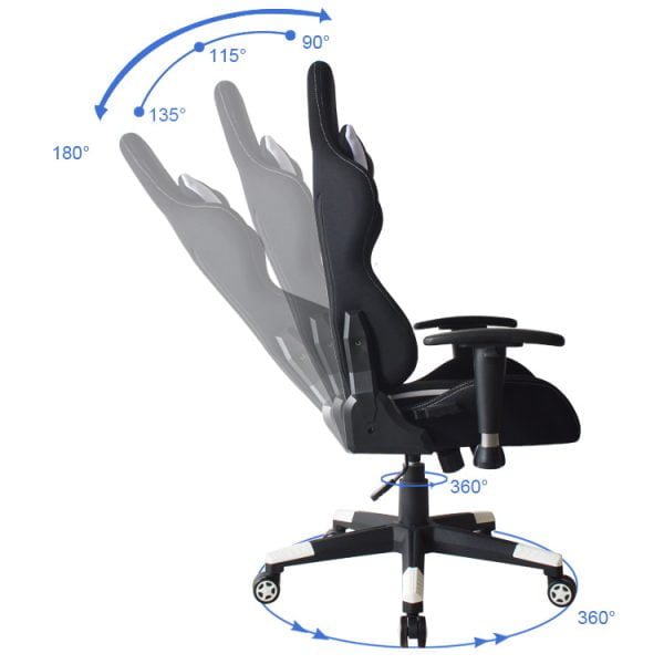 Chaise de bureau chaise gaming Thomas - style racing gaming - revêtement tissu - blanc noir - VDD World