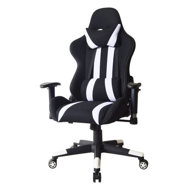 Chaise de bureau chaise gaming Thomas - style racing gaming - revêtement tissu - blanc noir - VDD World