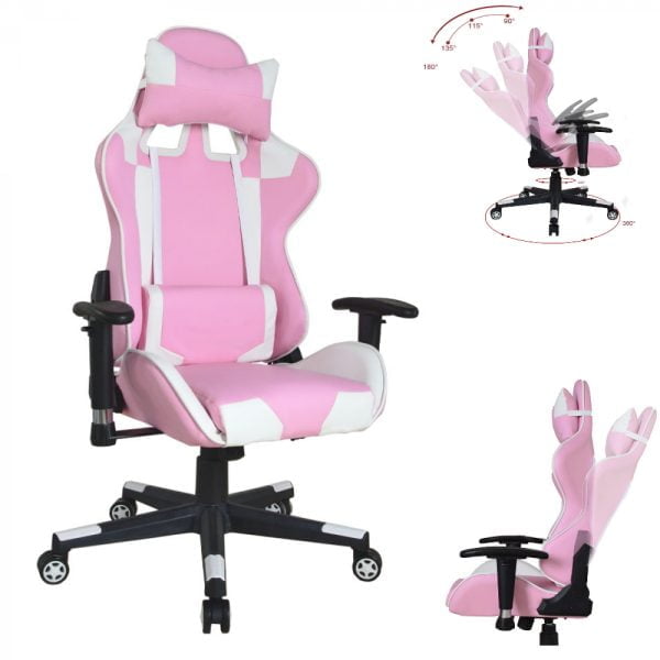 Chaise de bureau chaise gaming Thomas - chaise style gaming racing - blanc rose - VDD World