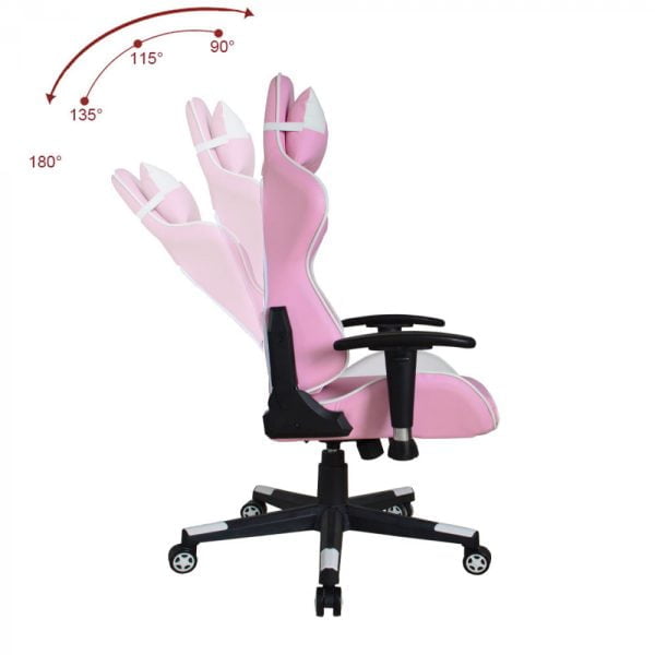 Chaise de bureau chaise gaming Thomas - chaise style gaming racing - blanc rose - VDD World