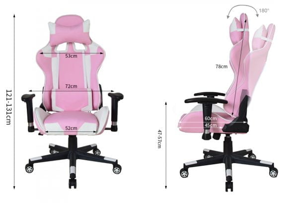 Chaise de bureau chaise gaming Thomas - chaise style gaming racing - blanc rose - VDD World