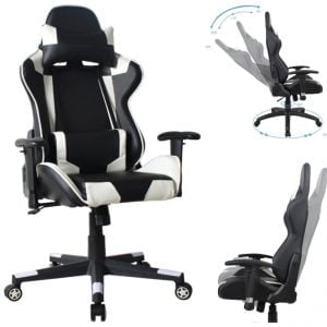 Chaise de bureau racing chaise de jeu de style version haute design Thomas blanc noir