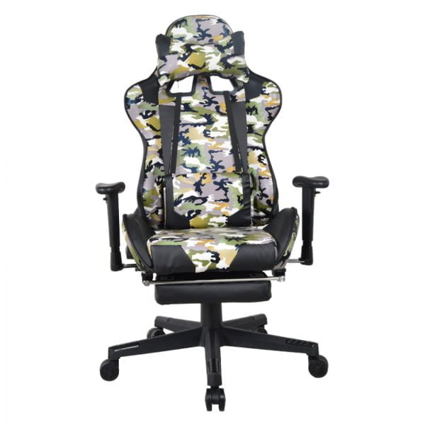 Chaise de bureau chaise de jeu Thomas - design camouflage de jeu de course - repose-pieds - réglable - VDD World