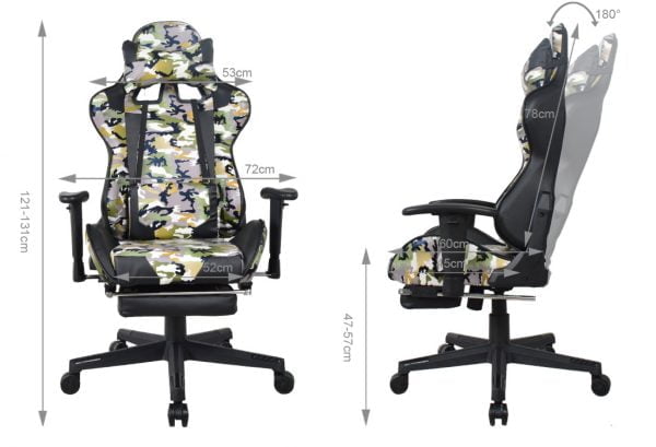 Chaise de bureau chaise de jeu Thomas - design camouflage de jeu de course - repose-pieds - réglable - VDD World