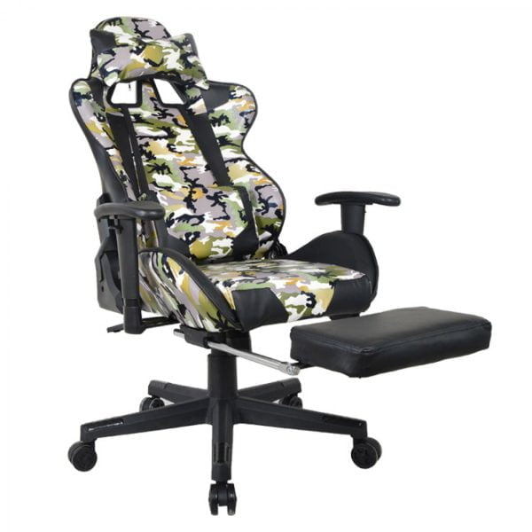 Chaise de bureau chaise de jeu Thomas - design camouflage de jeu de course - repose-pieds - réglable - VDD World