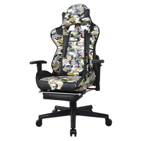 Chaise de bureau chaise de jeu Thomas - design camouflage de jeu de course - repose-pieds - réglable - VDD World