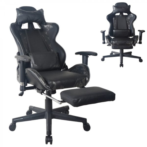 Chaise gaming chaise de bureau Thomas - racing gaming - camouflage - repose-pieds - réglable - VDD World