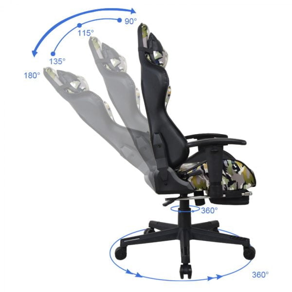 Chaise gaming chaise de bureau Thomas - racing gaming - camouflage - repose-pieds - réglable - VDD World