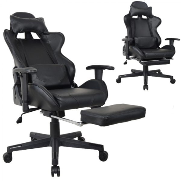 Chaise de bureau chaise de jeu Thomas - avec repose-pieds - style course - noir - VDD World