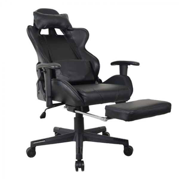 Chaise de bureau chaise de jeu Thomas - avec repose-pieds - style course - noir - VDD World