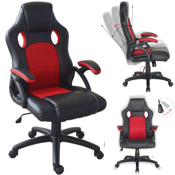 Chaise de jeu Wouter junior - chaise de bureau style gaming racing - réglable en hauteur - noir roug - VDD World