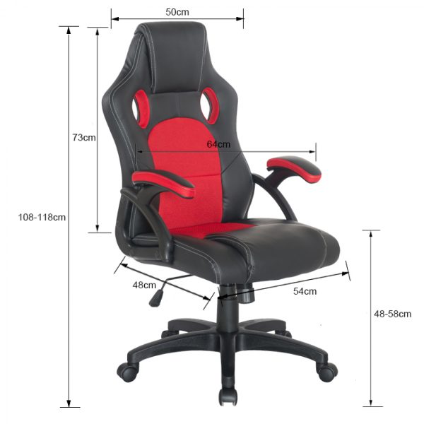 Chaise de jeu Wouter junior - chaise de bureau style gaming racing - réglable en hauteur - noir roug - VDD World