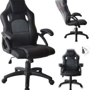 Chaise de bureau chaise gaming Thomas - style racing gaming - revêtement tissu - noir - VDD World