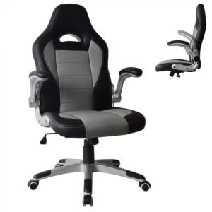 Chaise de bureau Thomas - chaise gamer - accoudoirs rabattables - gris noir