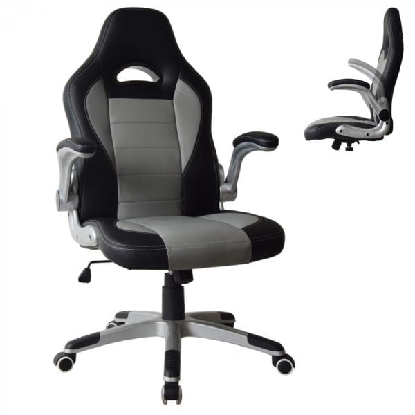 Chaise de bureau Thomas - chaise gamer - accoudoirs rabattables - gris noir - VDD World