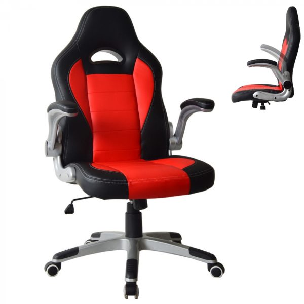 Chaise de bureau Thomas - chaise gamer - accoudoir rabattable ergonomique - rouge noir - VDD World