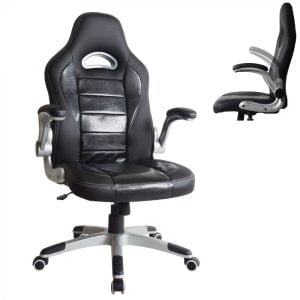 Chaise de bureau Thomas - chaise gamer - accoudoir rabattable ergonomique - noir