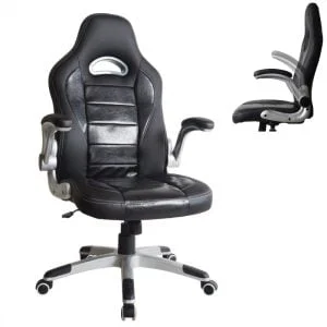 Chaise de bureau Thomas - chaise gamer - accoudoir rabattable ergonomique - noir