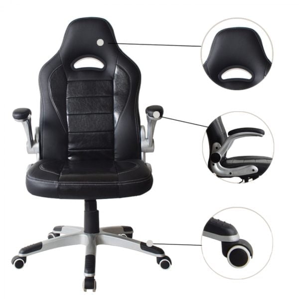 Chaise de bureau Thomas - chaise gamer - accoudoir rabattable ergonomique - noir - VDD World