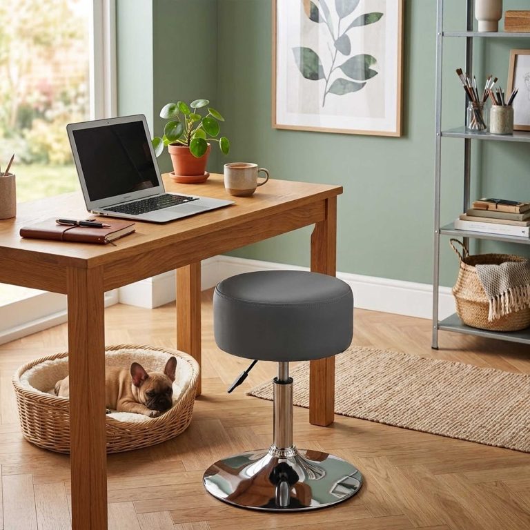 Tabouret rétro vintage - tabouret de coiffeuse - hauteur réglable jusqu'à 65 cm - gris - image alternative