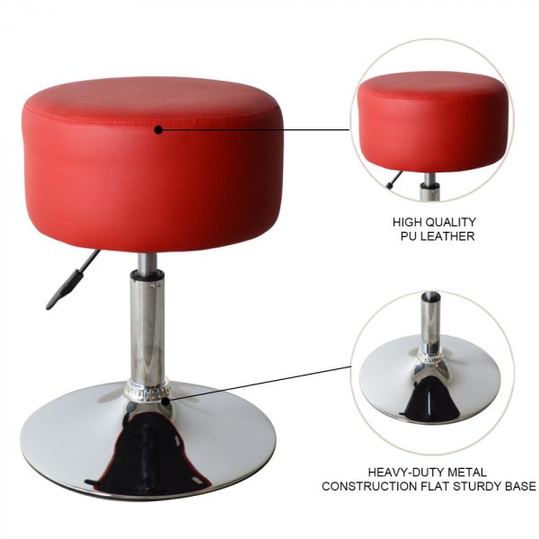 Tabouret rétro vintage - tabouret de coiffeuse - hauteur réglable jusqu'à 65 cm - rouge - VDD World