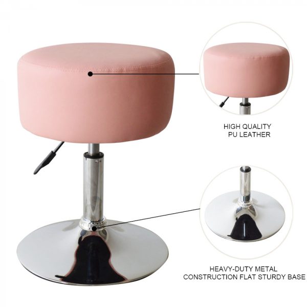 Tabouret rétro vintage - tabouret de coiffeuse - hauteur réglable jusqu'à 65 cm - rose - VDD World