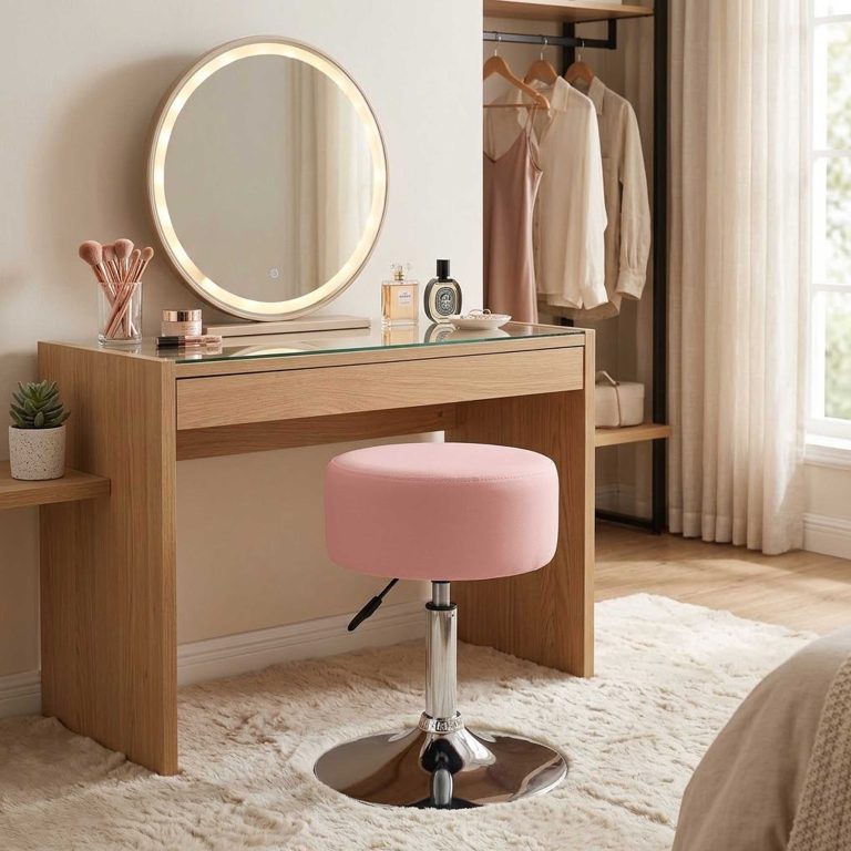 Tabouret rétro vintage - tabouret de coiffeuse - hauteur réglable jusqu'à 65 cm - rose - image alternative
