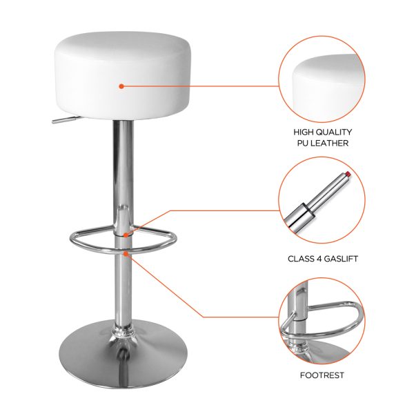 Tabourets de bar élégants avec siège blanc et hauteur réglable - Chaise de cuisine - Ensemble de 2 - VDD World