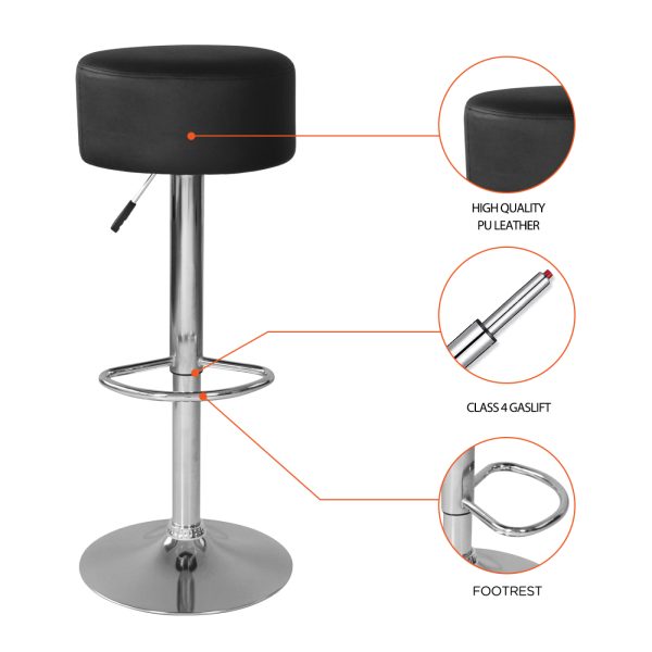 Tabourets de bar élégants avec siège noir et hauteur réglable – Chaise de cuisine – Lot de deux - VDD World