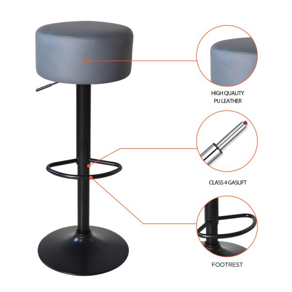 Tabourets de bar élégants avec siège gris et hauteur réglable - Chaise de cuisine - Ensemble de deux - VDD World