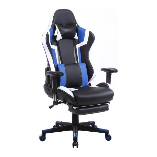 Chaise de jeu Tornado Relax Chaise de bureau - avec repose-pieds - ergonomique - bleu noir - VDD World