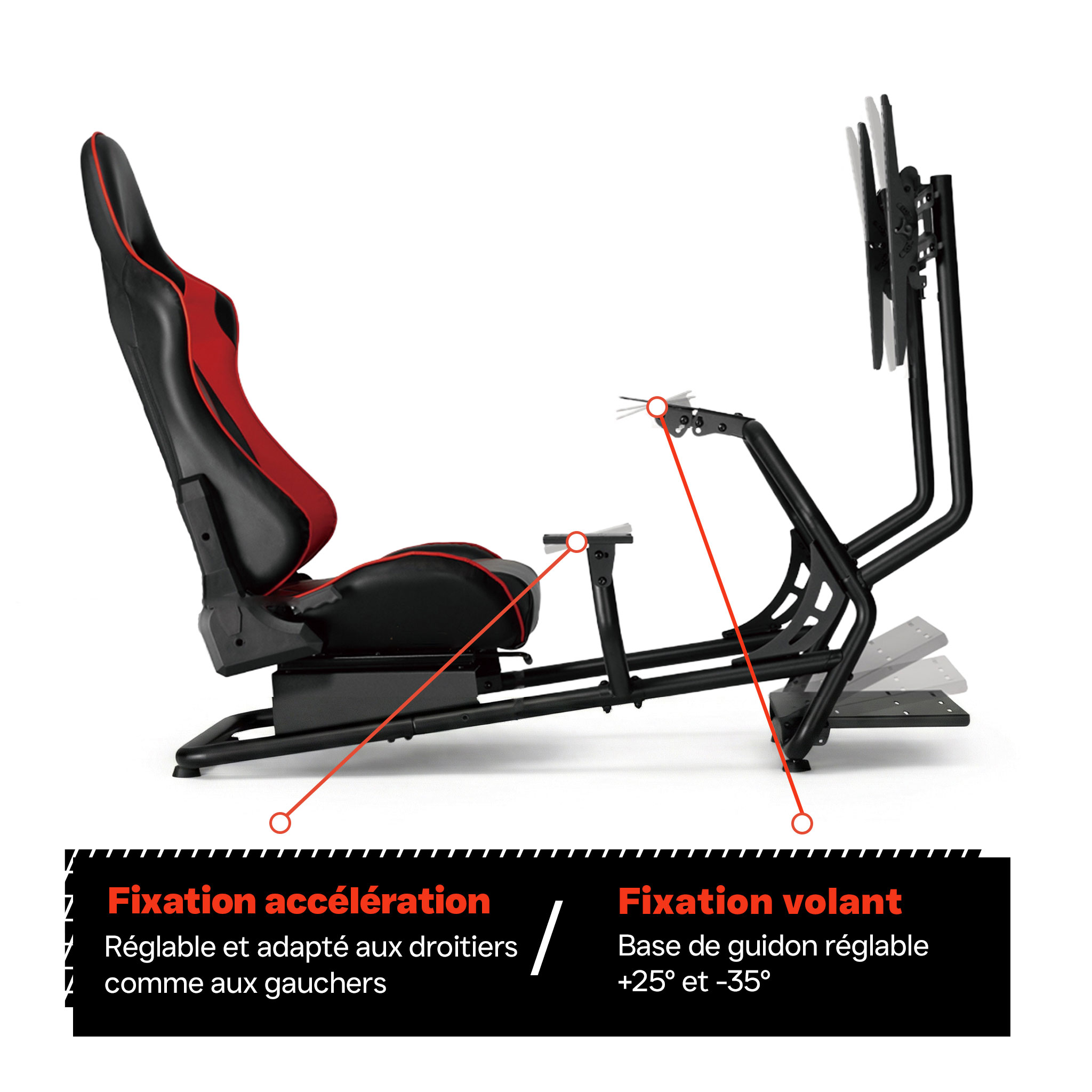 Simulateur de cockpit de siège de course - entièrement réglable avec support d'écran - VDD World FR Simulateur de cockpit de siège de course - entièrement réglable avec support d'écran - VDD World FR