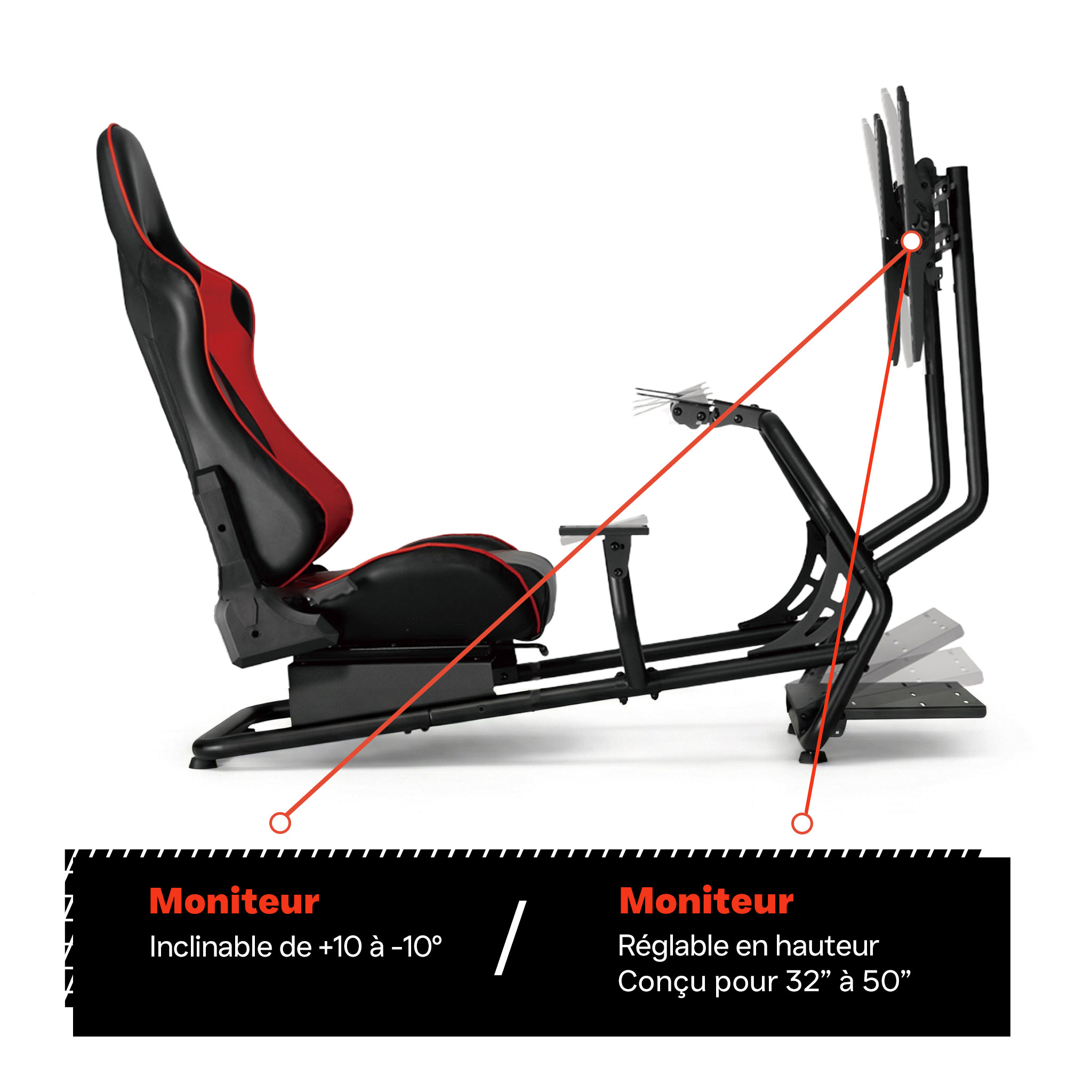 Simulateur de cockpit de siège de course - entièrement réglable avec support d'écran - VDD World FR Simulateur de cockpit de siège de course - entièrement réglable avec support d'écran - VDD World FR