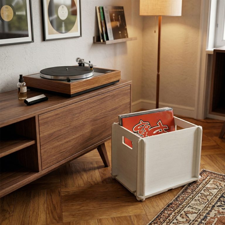 Boîte de rangement pour disques vinyle LP - boîte de rangement - bois - blanc - image alternative