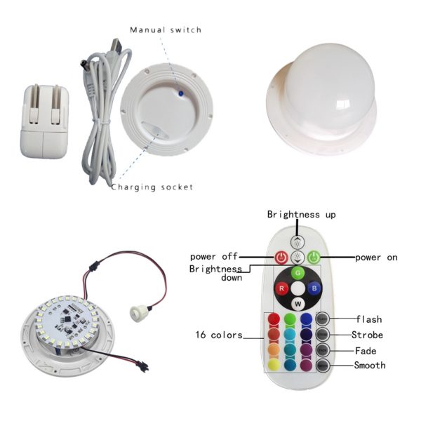 LED boule ambiance sphère LED 50 CM 16 couleurs RGB blanc télécommande étanche rechargeable - VDD World