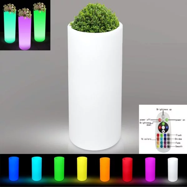Cache-pot rond LED éclairage 16 couleurs RGB blanc 74 cm haute télécommande rechargeable - VDD World FR