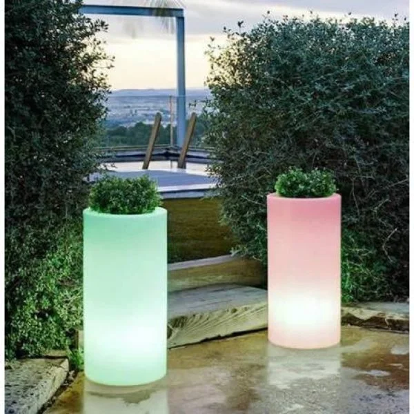 Cache-pot rond LED éclairage 16 couleurs RGB blanc 74 cm haute télécommande rechargeable - VDD World FR