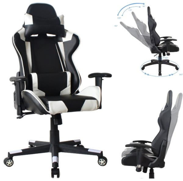 Chaise de bureau Racing Gaming Chair Style High Design Thomas blanc noir - VDD World