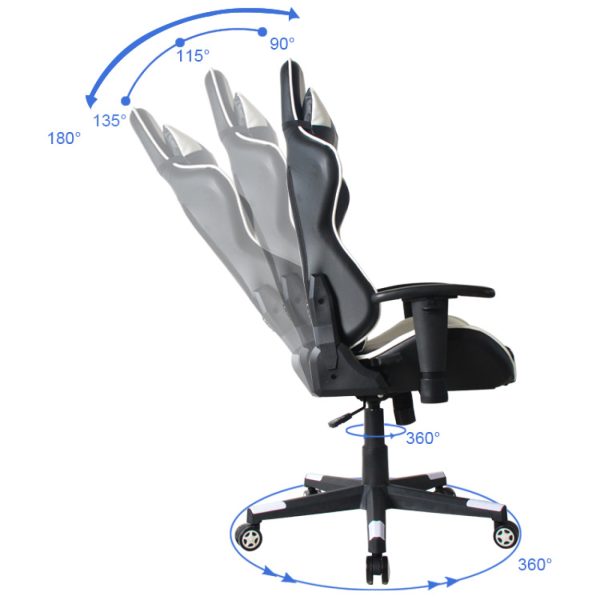 Chaise de bureau Racing Gaming Chair Style High Design Thomas blanc noir - VDD World