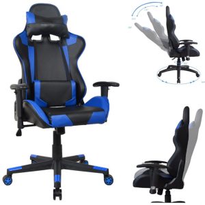 Chaise de bureau racing gaming gaming style high design Thomas noir bleu