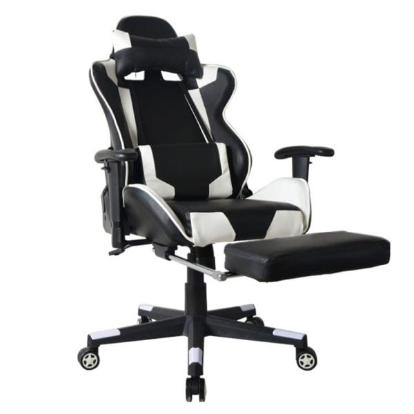 Chaise de bureau chaise de jeu Thomas - avec repose-pieds - style course - noir et blanc - VDD World