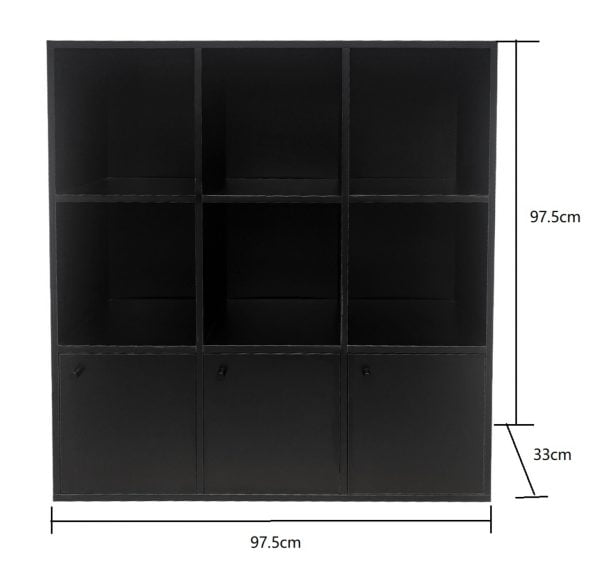 Fächerschrank Vakkie 9 Fächer Aufbewahrungsschrank – Bücherregal – Wandschrank – schwarz - VDD World