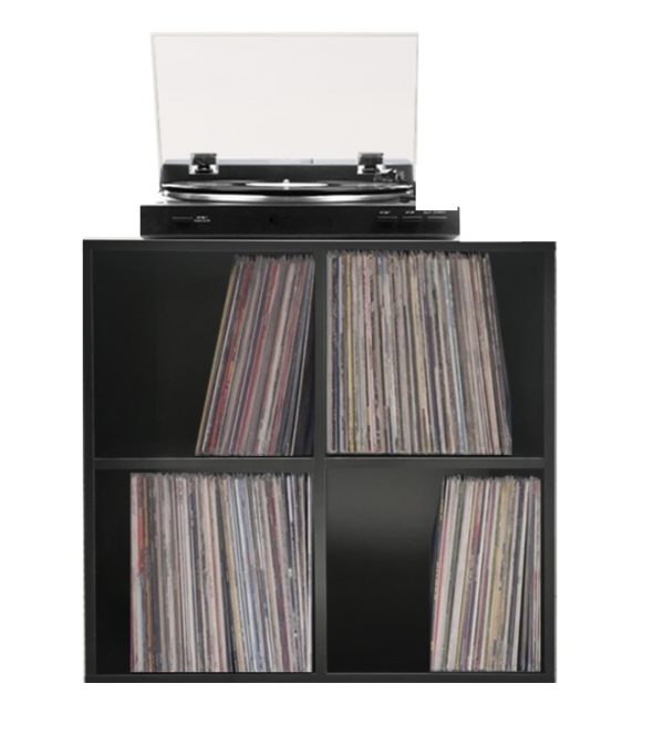 Meuble de rangement vinyle vinyle 33 tours - bibliothèque - 4 compartiments - noir - VDD World